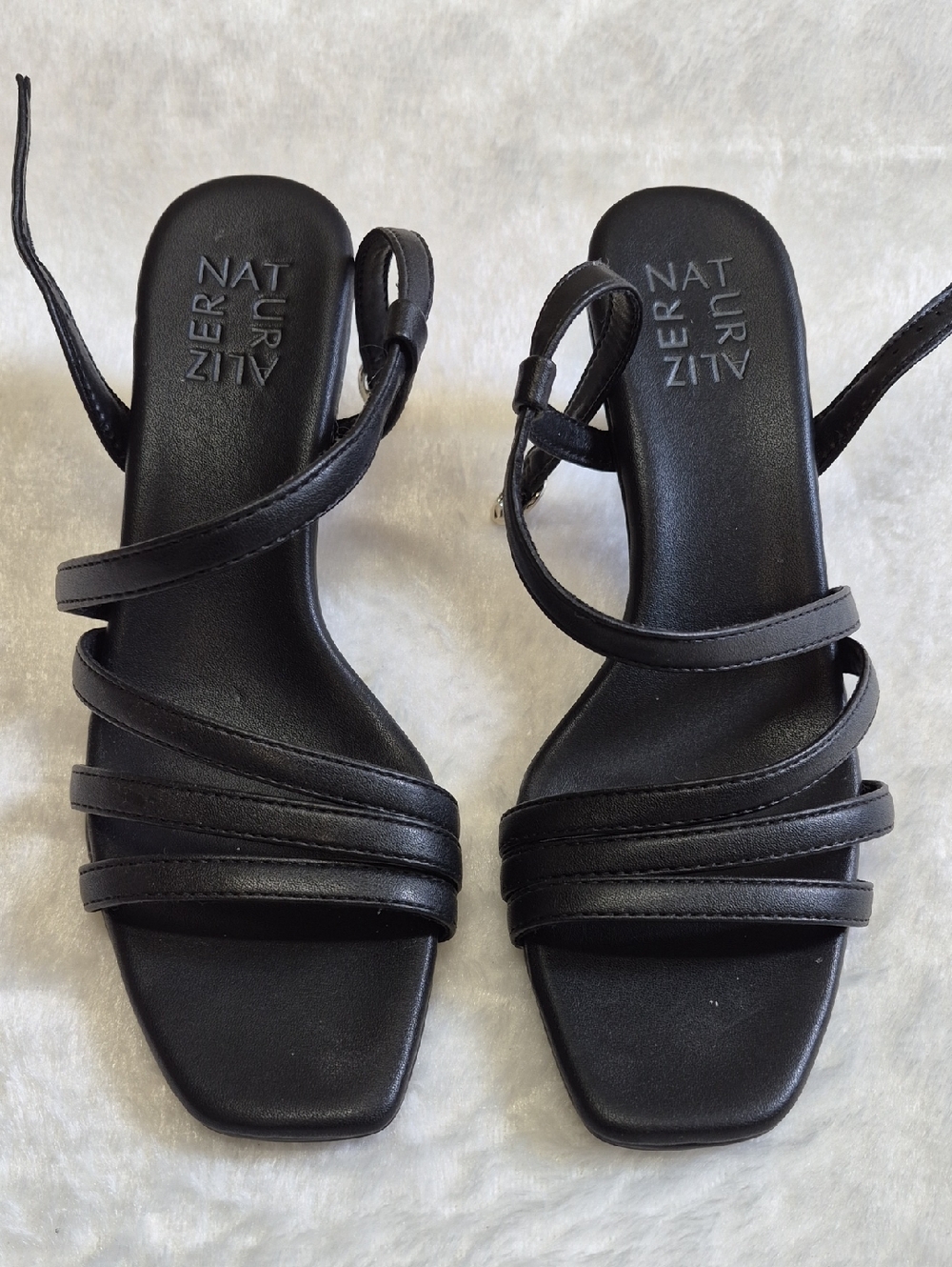 Naturalizer Black Multi-Strap Square-Toe Heels